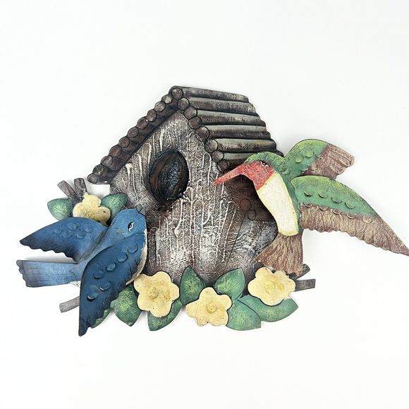 Vtg Hummingbird Bluebird Metal Wall Art Indoor/Outdoor Birdhouse - Picture 1 of 11